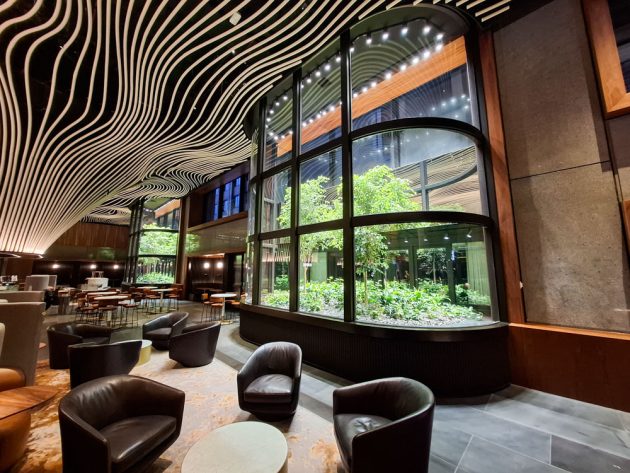 Fytogreen Winter Garden installation at 367 Collins Street showcasing mature Ficus benjamina trees, layered planting and custom engineered planter systems.