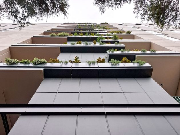Fytogreen supplied and installed 51.77m² of custom aluminium balcony and suspended façade planter boxes for Fareham Apartments, St Kilda